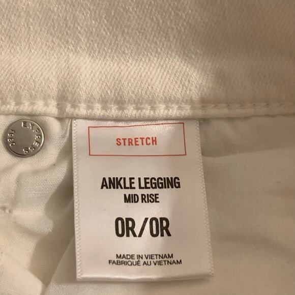 Express Womens Distressed White Skinny Jeans Stretch Mid Rise Ankle Y2K Size 0 - Picture 3 of 9